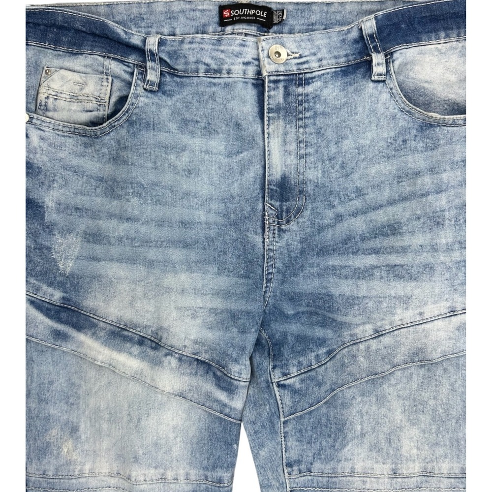 Southpole Denim Moto Jeans Men's 36x32 Skinny‎ Fit Acid Wash Blue